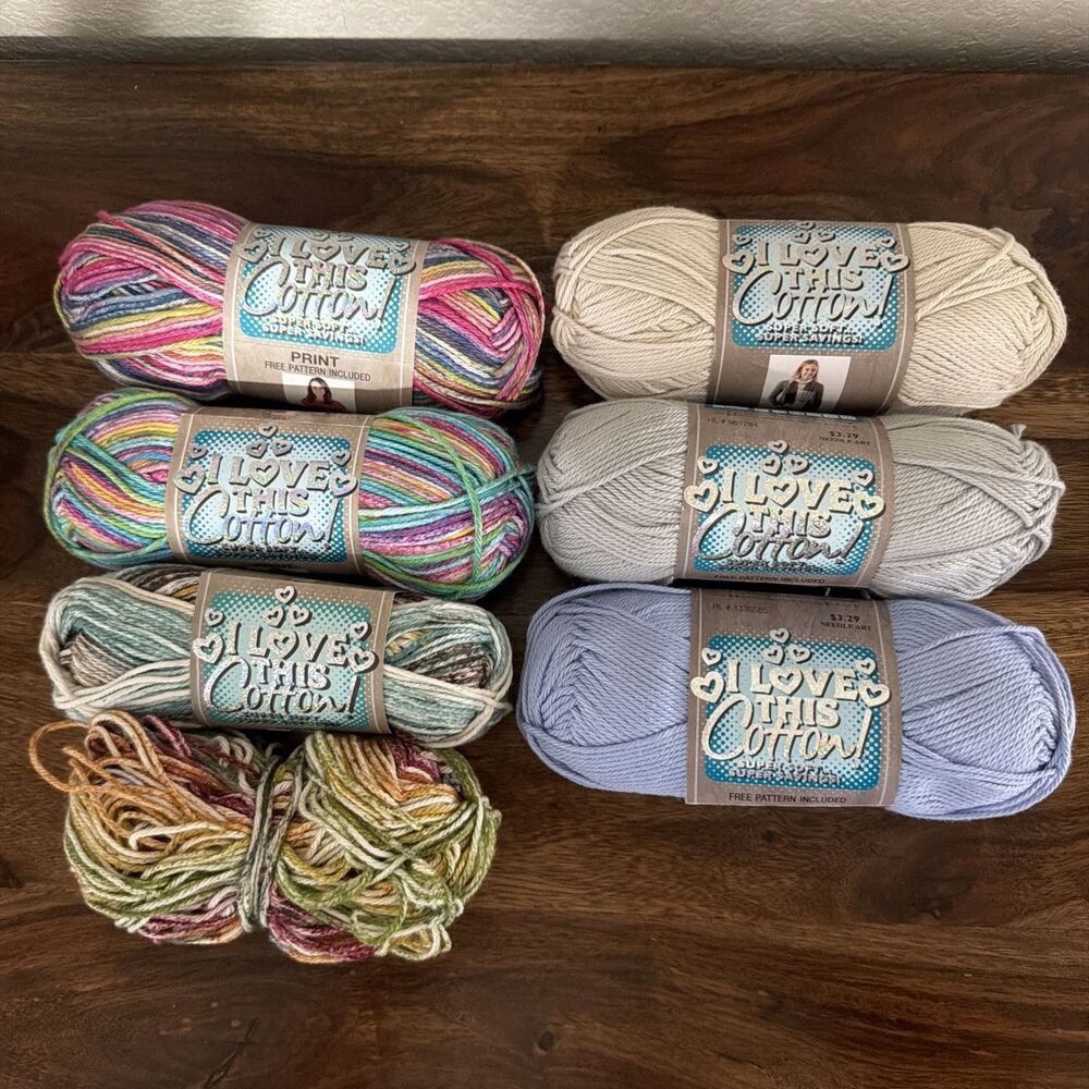 I Love This Cotton  Medium Super Soft Cotton Yarn 5 skeins Plus 2 Partial